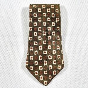 Barbara Blank Mens Silk‎ Tie Olive Green Geometric Square Pattern Handmade USA